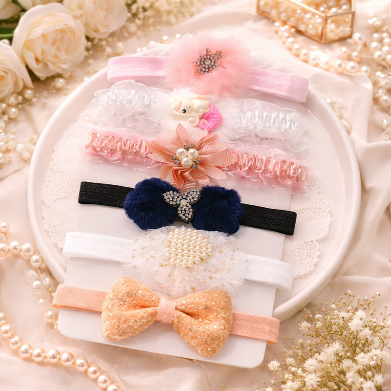 Myra Collection elastic Ribbon hair accessory for girls set 6 PCS Head Band(Multicolor)