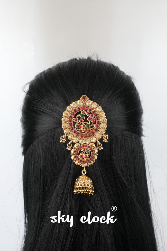 sky clock 22K Gold Plated Ruby Pink & Emerald Green Stone Studded Mayur Hair Accessory Hair Accessory Set(Gold) - 52% off at DetectaDeal