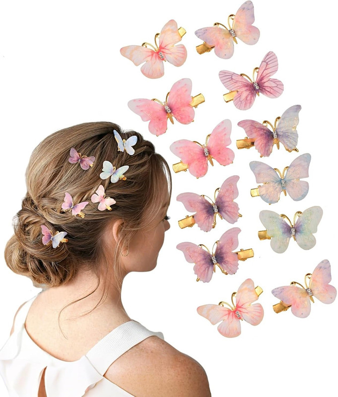 Tintoo 12Pcs Rhinestone Butterfly Hair Clips for Teens Women Hair Clip(Multicolor) - 66% off at DetectaDeal