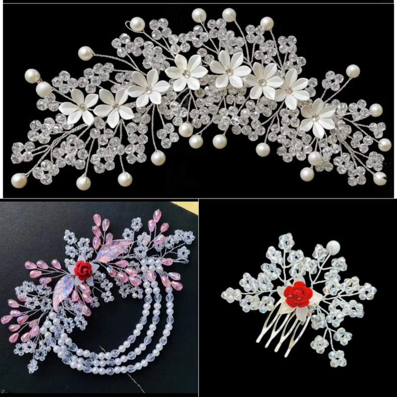 Lunox White Tiara & Multicolour Tiara_Crystal White Hair Comb Set for Women & Girls Hair Accessory Set(White)