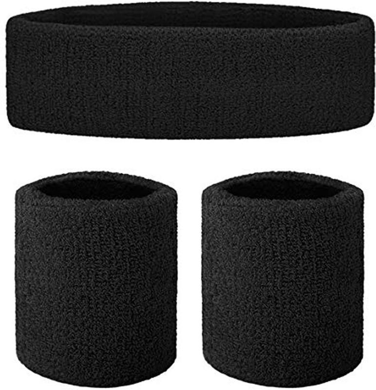 DreamPalace India Sports Headband and Pair of Wristband Sweat Band Head Band(Black)