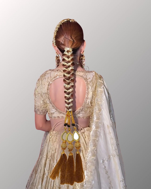 Sunduseva Bridal Wear Punjabi Hair Parandi | Heavy Golden Latkan paranda Braid Extension(Gold)
