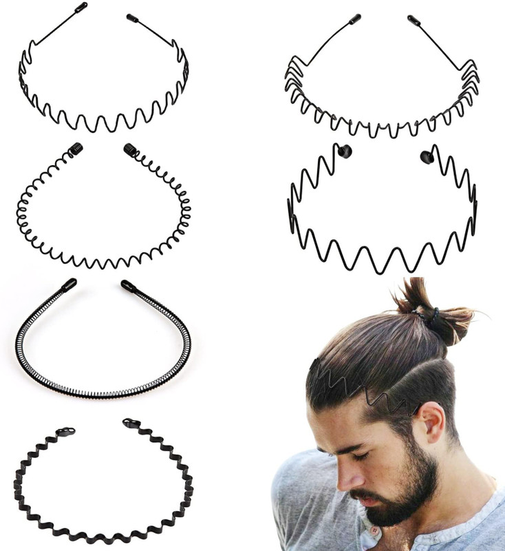 Diversa Metal Wave Non-Slip Hair for Outdoor Sports for Men, 6 Pcs Set Head Band(Black)