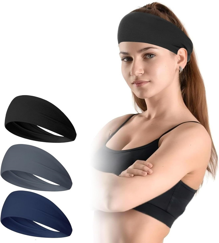 PAROPKAR Non Slip Running Tie Headband for Women Men Gym Running Tennis Karate Athletics Head Band(Black, Blue, Grey)