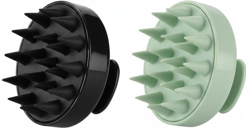 RUGY Silicone Scalp Massager Shampoo Scrubber, Wheat Straw body (Black+Green) Hair Accessory Set(Green, Black)