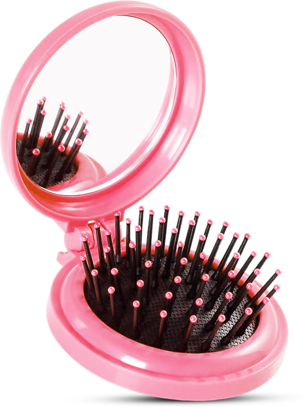 MAJESTIQUE Foldable Pocket Hair Brush with Mirror|Compact Travel Hair Brush for Women/Girls
