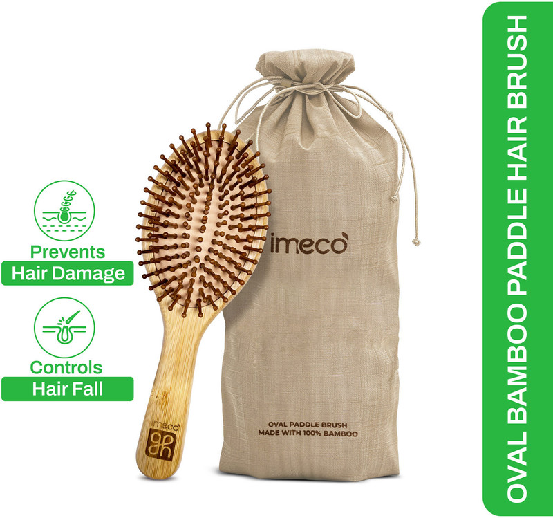 IMECO Bamboo Hair Brush with bamboo bristles | Paddle Hair Brush