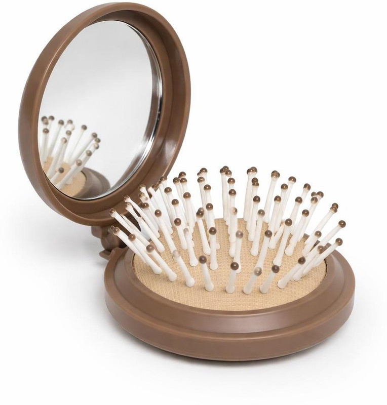The Goods Gallery Foldable Compact Hair Brush With Mirror Brown Portable