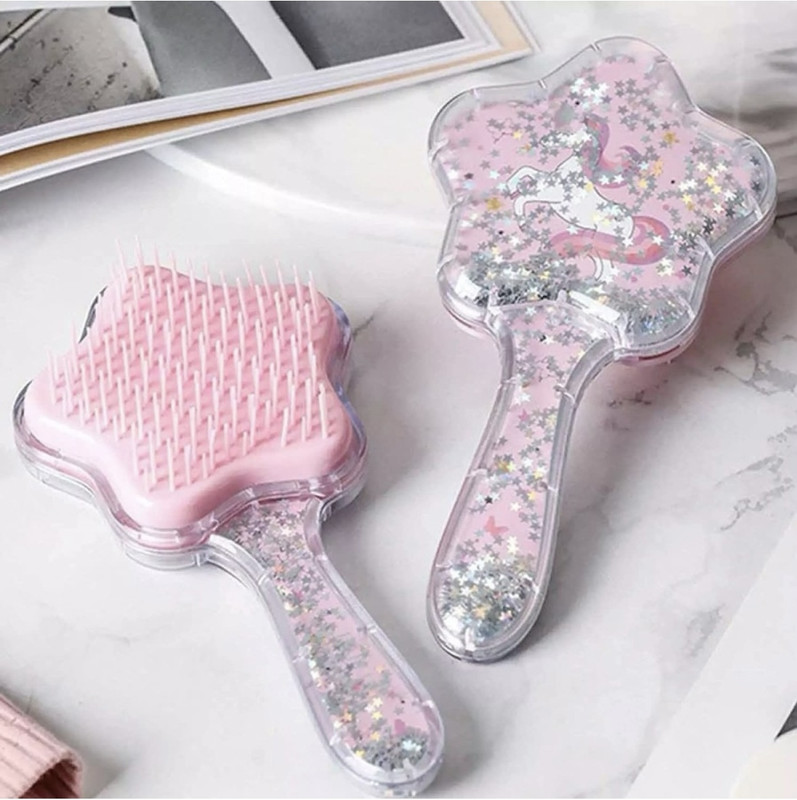 Nanak Trading Unicorn Comb and Brush Set, Star Shaped Unicorn Glitter HairBrush Comb for Girls