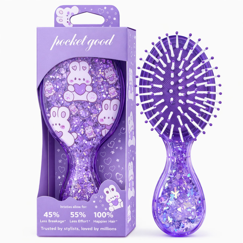 KASHTGO 3D Glitter Cartoon Hair Brush for Girls – Cute Paddle Detangler Comb-purple