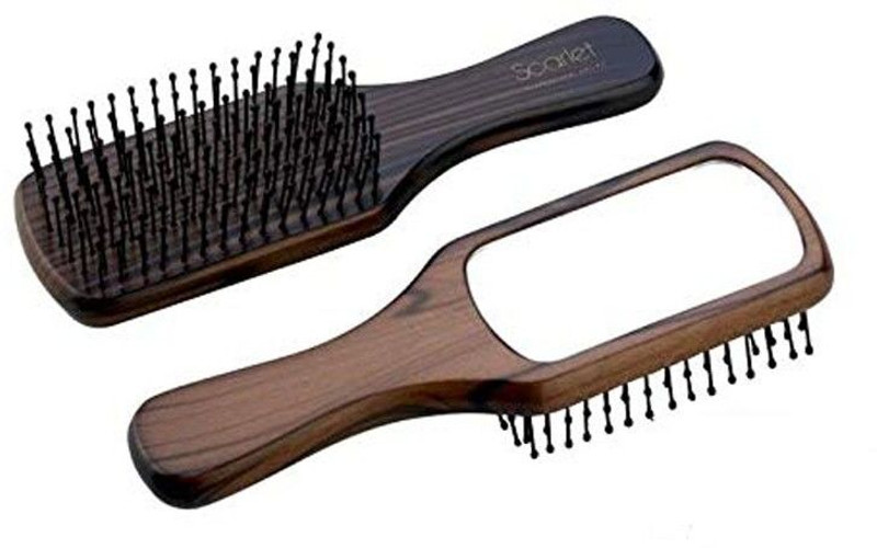 Scarlet Line Professionl Wooden Flat Hair Brush for Men and Women, Medium Brown Color