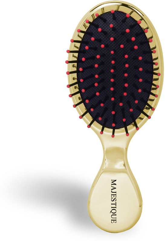 MAJESTIQUE Mini Pocket Detangling Hair Brush with Soft Nylon Bristles – Handheld, Golden
