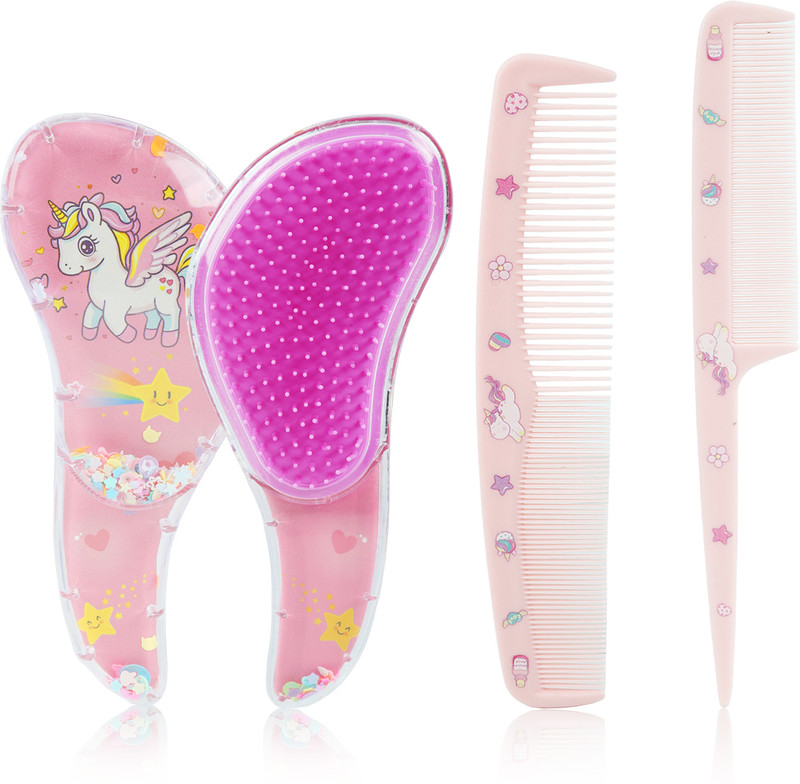SERPLEX Girls Hair Brush Set with Unicorn Paddle Comb and Styling Tools Pink