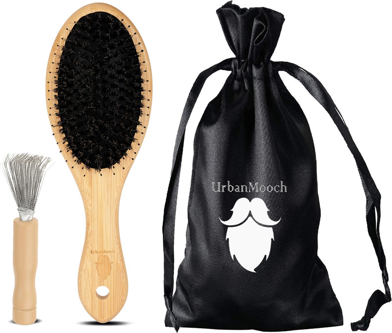 UrbanMooch Boar Bristle Hair Brush With Hair Brush Cleaner