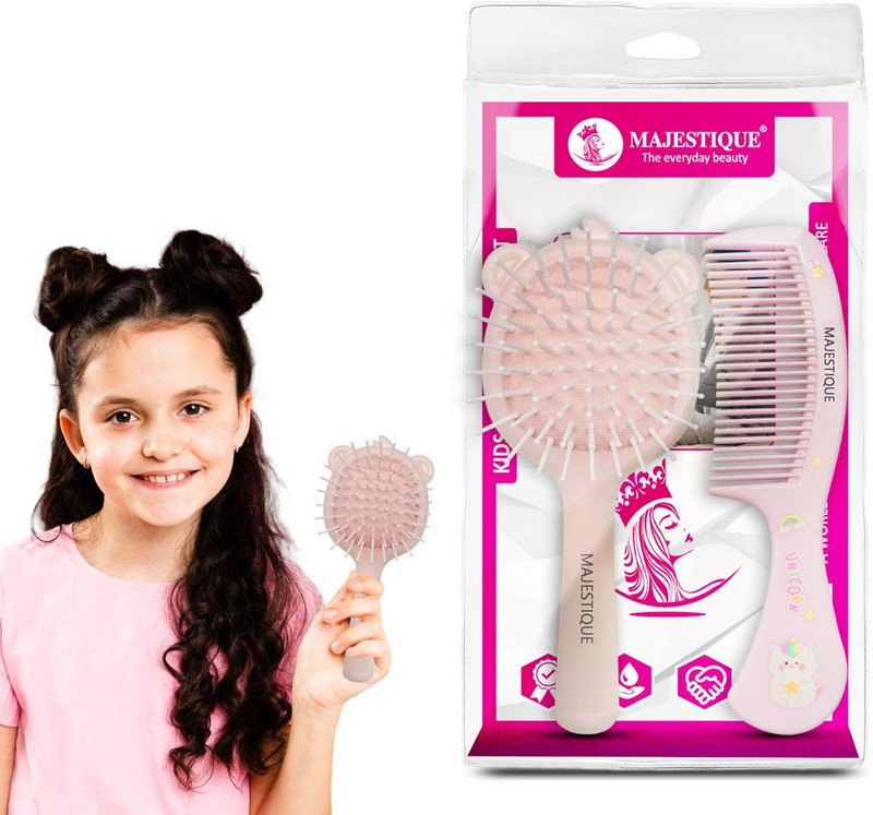 MAJESTIQUE Kids Hair Brush & Comb Set | Soft Bristles | Detangling Kit for Kids