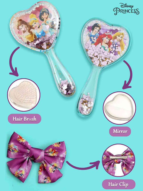 Disney By Yellow Bee Yellow Bee Disney Princess Heart Hairbrush & Mirror Set with Bow Clip, Girls