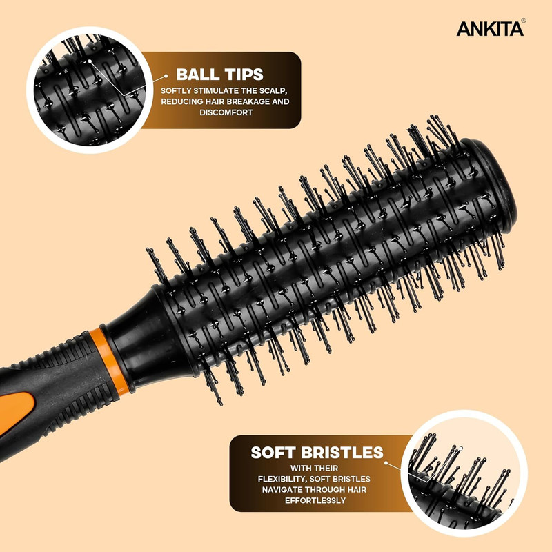 Ankita Round Hair Brush with Strong and Flexible Nylon Bristles