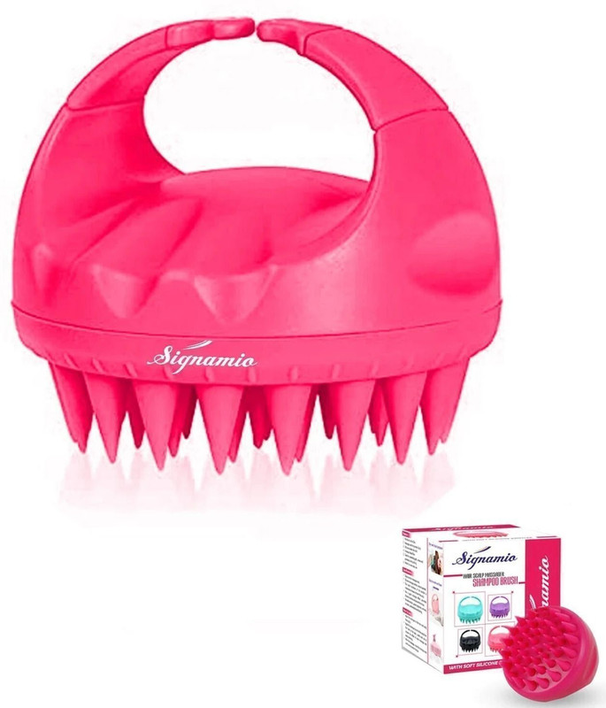 Signamio Shampoo Brush Silicon Scalp Massager Hair Brush Wet Dry Comb Head Scrubber 100% Comfortable for All Hair Improve Blood Circulation for Men,Women Pets - PINK Color-1 Pcs