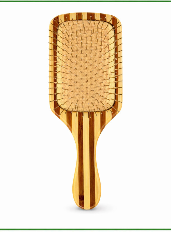 ANSHAURA Bamboo Paddle Hair Brush With Wooden Handle And Rounded Pin Bristles