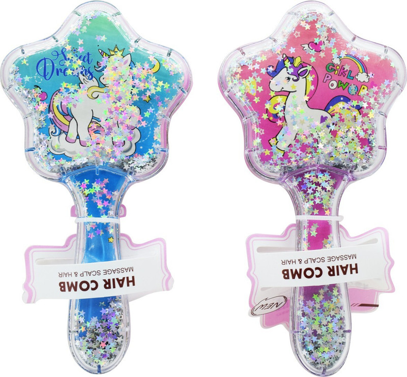 Asera Unicorn Star Shaped Glittery Star Brush Comb Hairbrush for Girls (Set of 2)