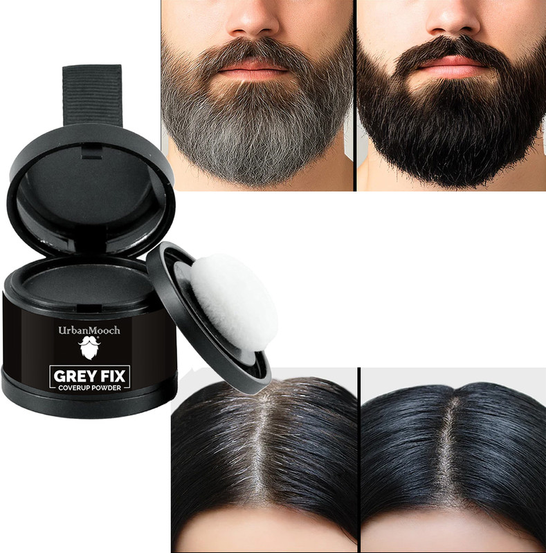 UrbanMooch Hair Cover Up Powder | Hair & Beard Grey Coverage | Root Touch Up | Waterproof , Black
