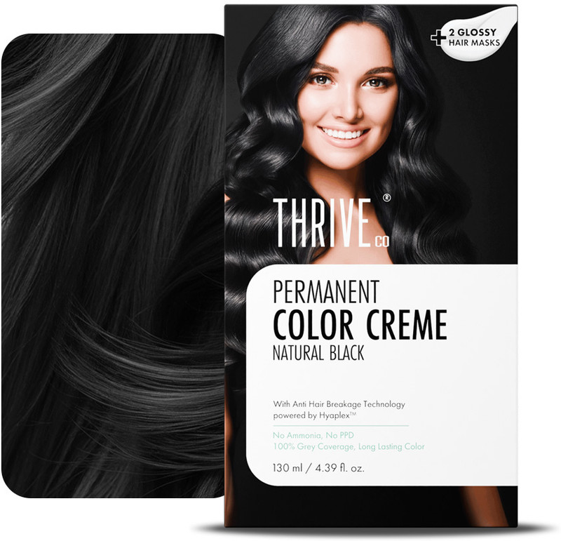 ThriveCo Permanent Natural Black Hair Colour Creme | HYAPLEX, No Ammonia, for Women , Natural Black