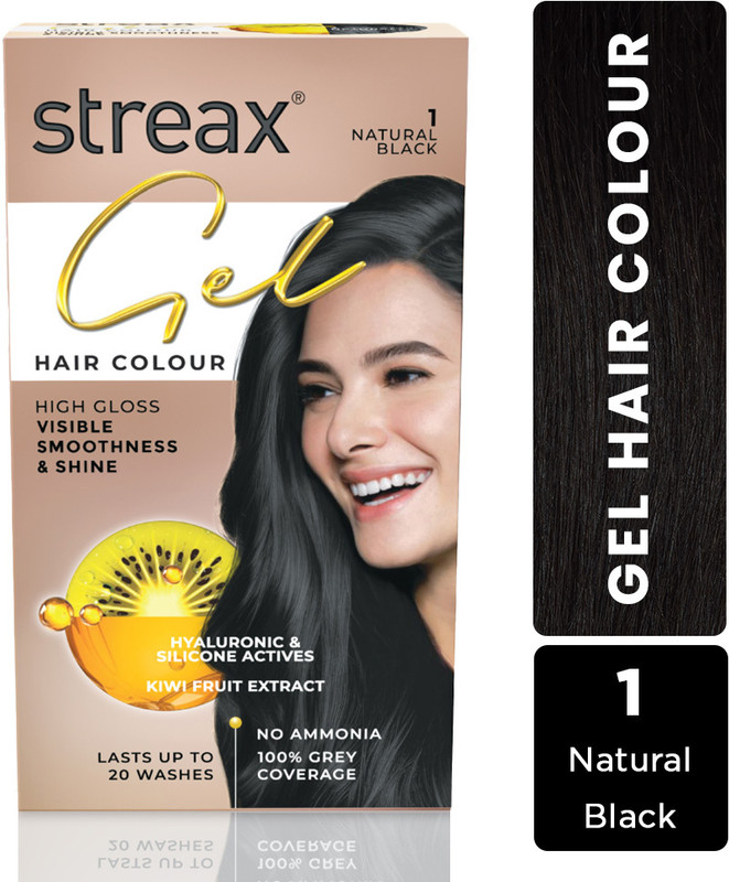 Streax Gel Hair Colour for women ,150 ml |No ammonia |100% grey coverage , Natural Black