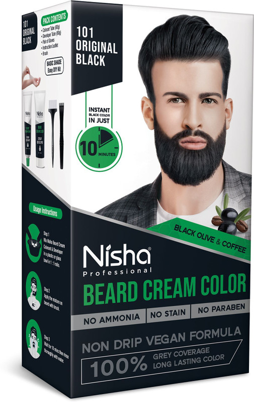 Nisha Beard Cream Hair Color for Men No Ammonia No Stain 100% Grey Coverage Long Last , Original Black