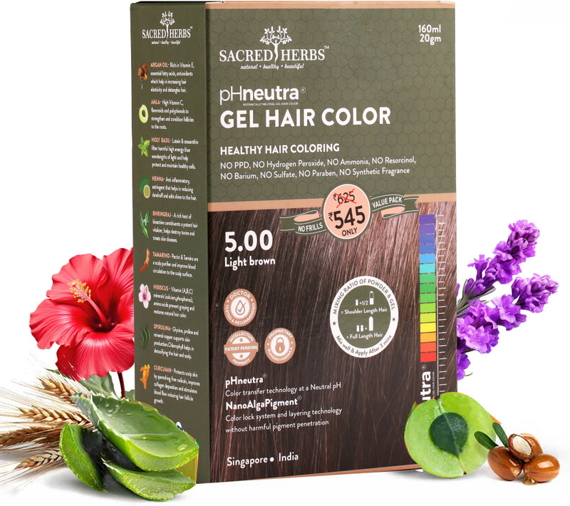 Sacred Herbs Ammonia & PPD Free Semi Permanent Natural Gel Hair Color for Men Women, 180gm , Light Brown