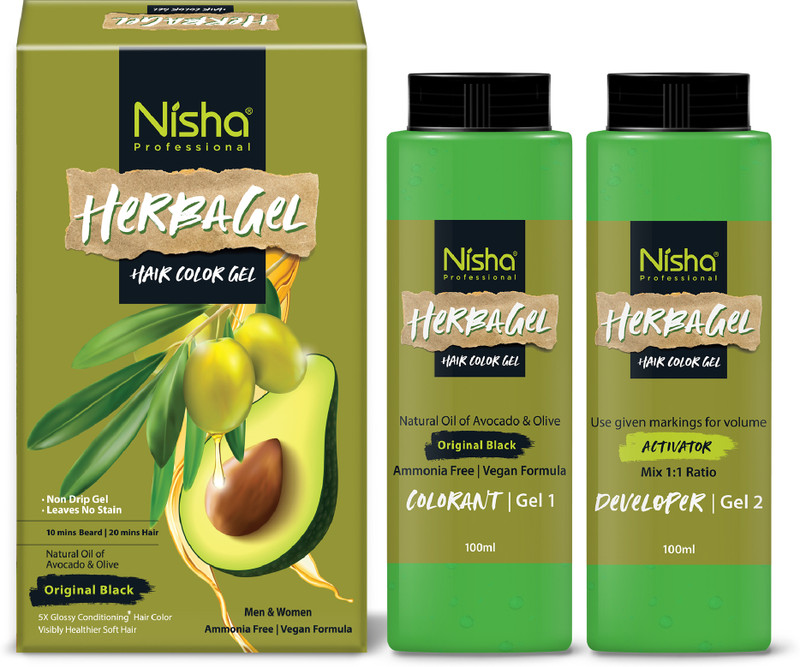 Nisha Herba Care Hair Colour & Beard Colour Gel 200ml | 100% Grey Coverage No Ammonia , Original Black