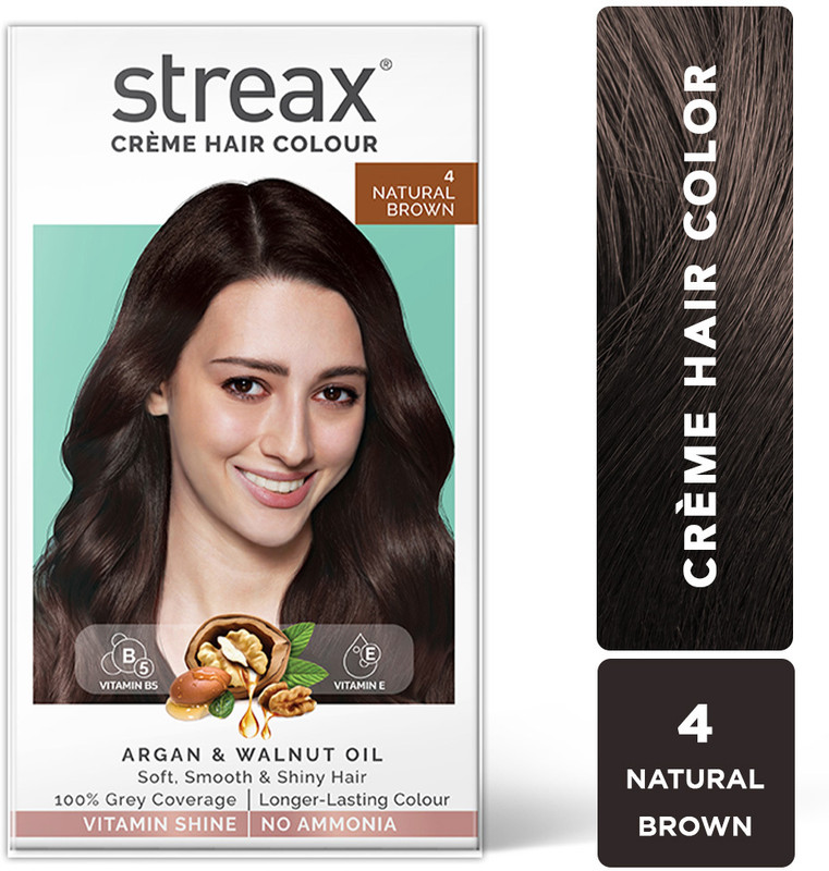 Streax Cream Hair Colour Natural Brown No-4 140ML , Natural Brown