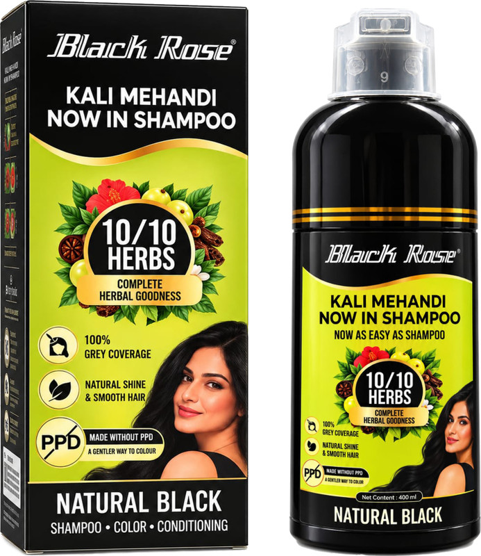 black rose Shampoo Hair Color Natural Extracts 400ml for Unisex | 10 Herbs Shine & Smooth , Black
