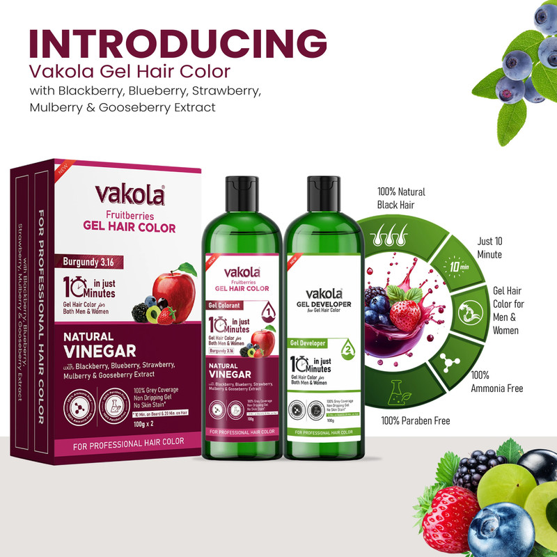 Vakola Natural Black 20 Min Gel Hair Color, 100% Grey Coverage, 100MLX2 Developer Color , Natural Black