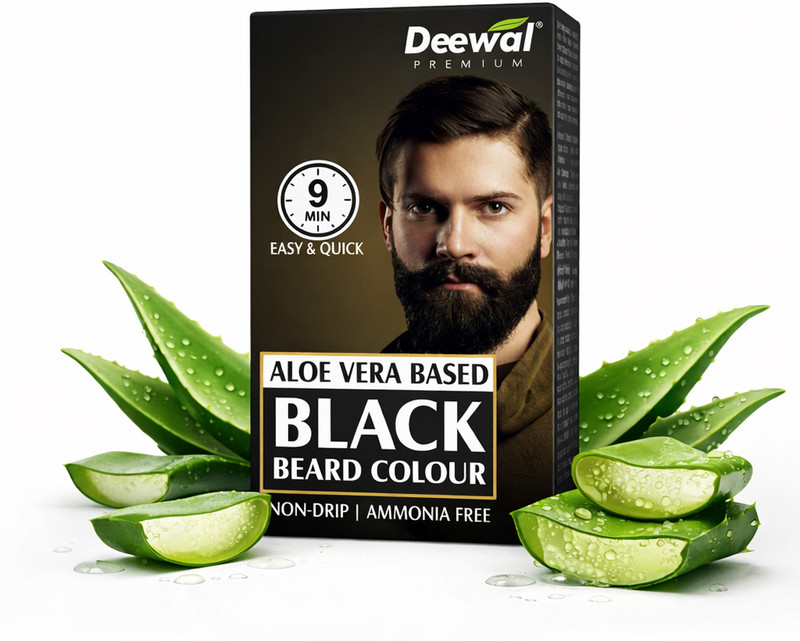 Deewal Beard Black Color | Quick 9-Minute Formula | Natural Black Beard Color for Men , Black