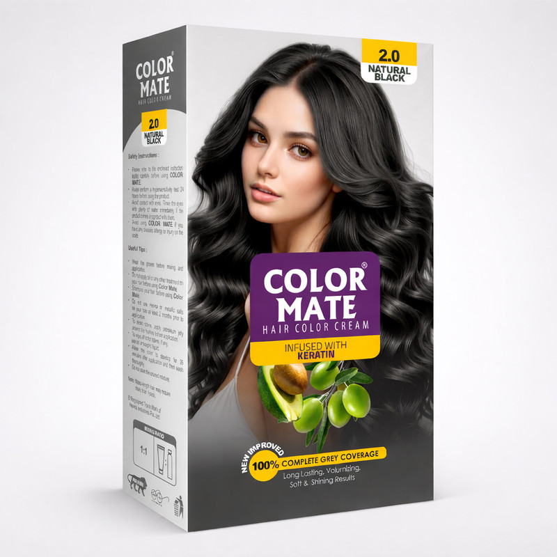 COLOR MATE 100% Grey Coverage, Ammonia-Free Unisex Permanent Cream Hair Colour,Pack Of 1 , Natural Black