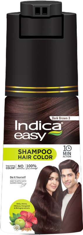 Indica Easy Do-It-Yourself Hair Color Shampoo Pump Pack | 5 Herbal Extracts-Dark Brown , Dark Brown