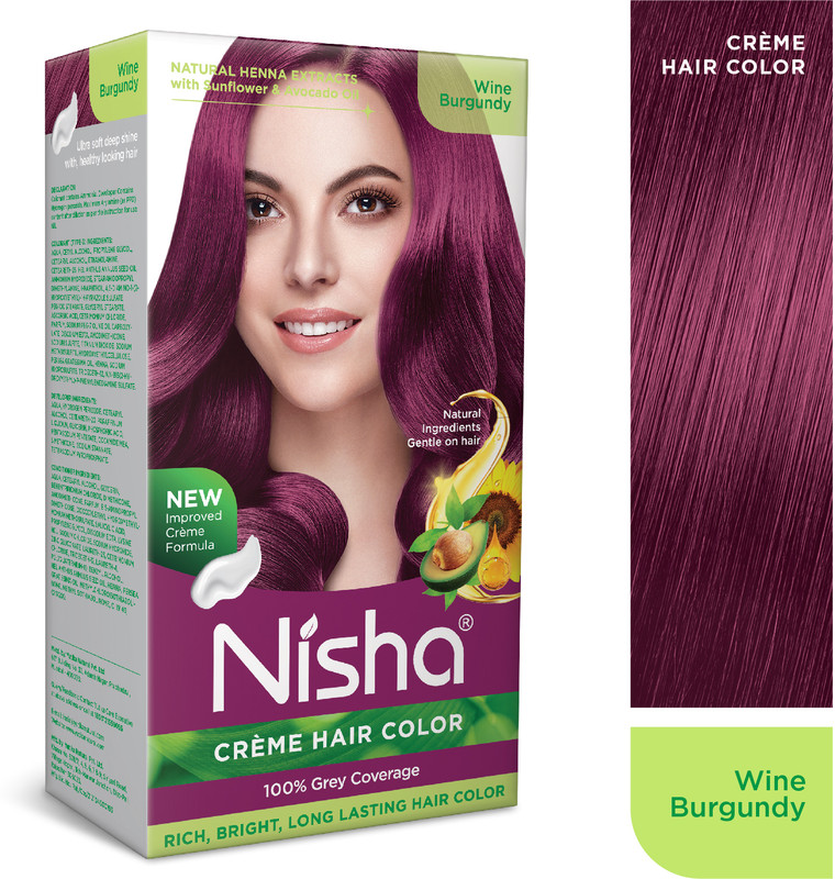Nisha Creme Hair Color Wine Burgundy (Pack of 1) , Wine Burgundy