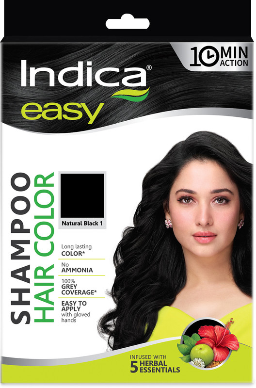 Indica Easy Do-It-Yourself 10 Minutes Hair Color Shampoo,Pack of 12,(25ml x 12) , Natural Black