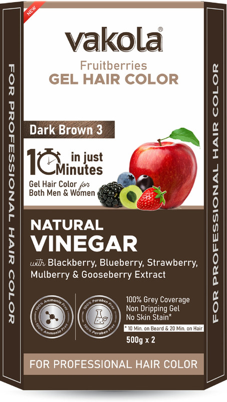 Vakola Dark Brown 20 Min Gel Hair Color, 100% Grey Coverage, 500ML Developer & Colorant , Dark Brown