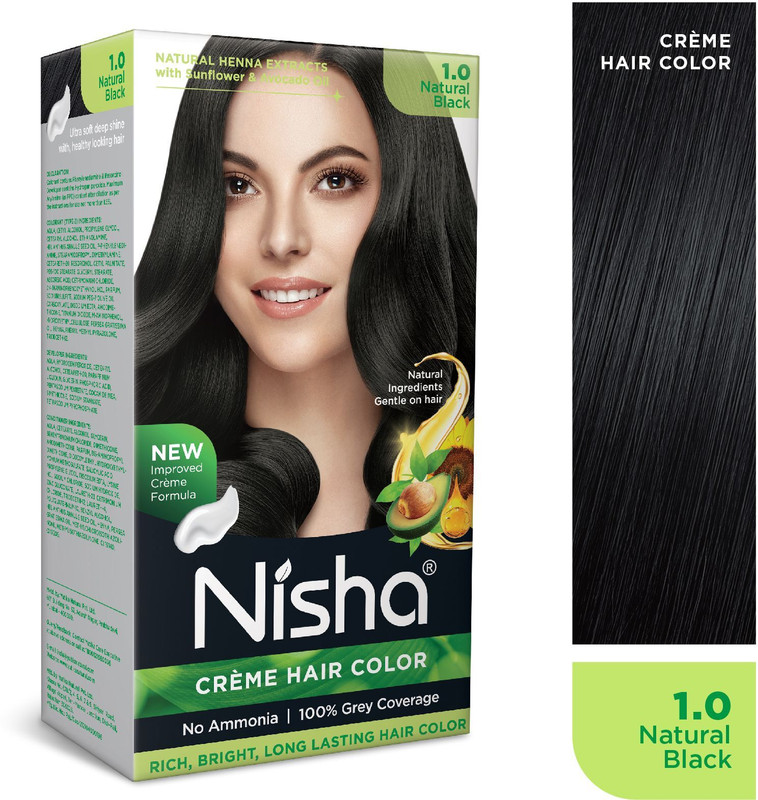 Nisha Creme Hair Color Rich Bright Long-Lasting Natural Henna Extract , Natural Black