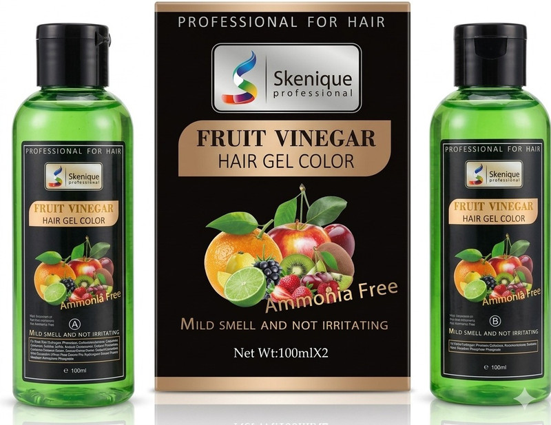 SKENIQUE Fruit Vinegar Hair Gel Colour 200 ML (100ml*2) ammonia free dye , Black