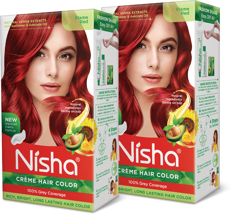 Nisha cream permanent hair color superior quality permanent Fashion Highlights and rich bright long-lasting colour Flame Red (pack of 2) , FLAME RED