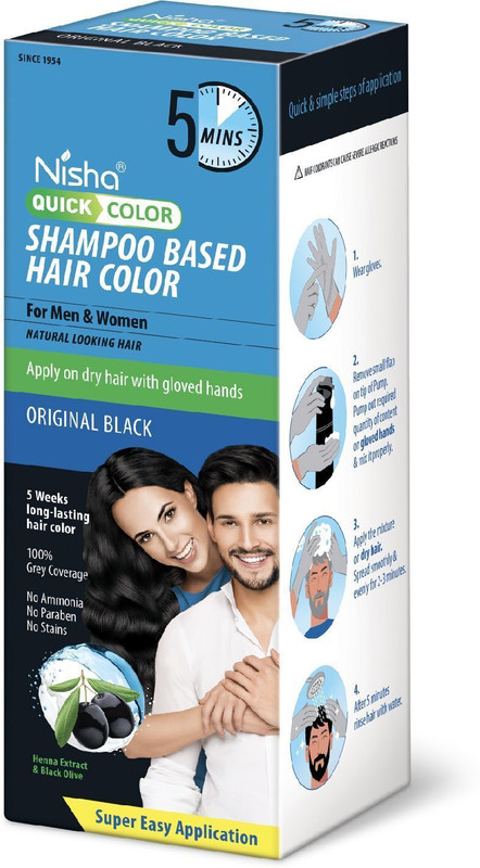 Nisha Easy 5 minute Hair Colour Shampoo Based Natural Black,180ml , Black