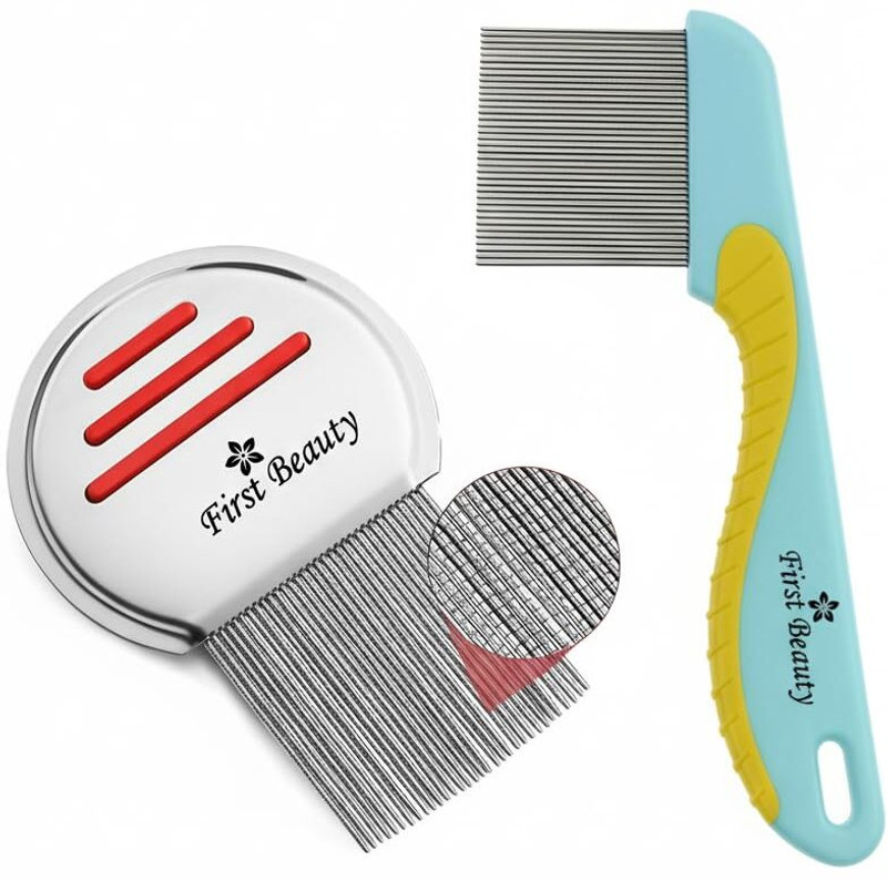 FIRST BEAUTY 2 Pair Metal Lice Removal Comb Set Small Large Fine Tooth Nit Cleaner