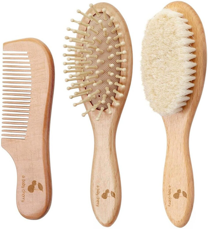 A Baby Cherry 3 Piece Premium Baby Brush & Comb Set