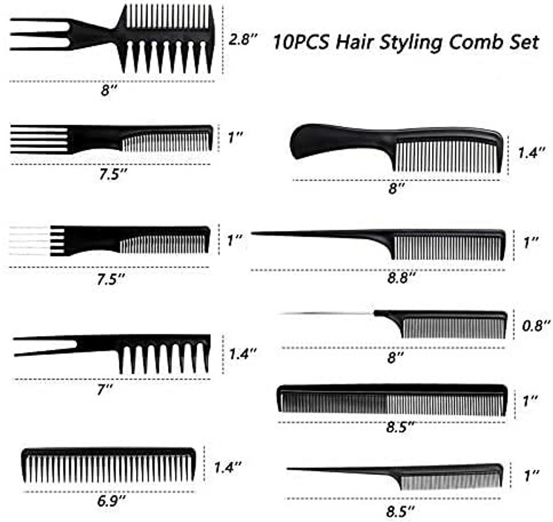 Glowrx 10 Pcs Hair Comb Set Home and Salon Hair Styling Combs Color Black ( Set of 10)