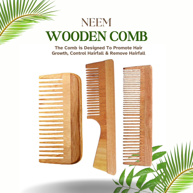 DAUMI Organic Neem Wood Combs 100% Handmade, Anti-Dandruff (Pack of 3)