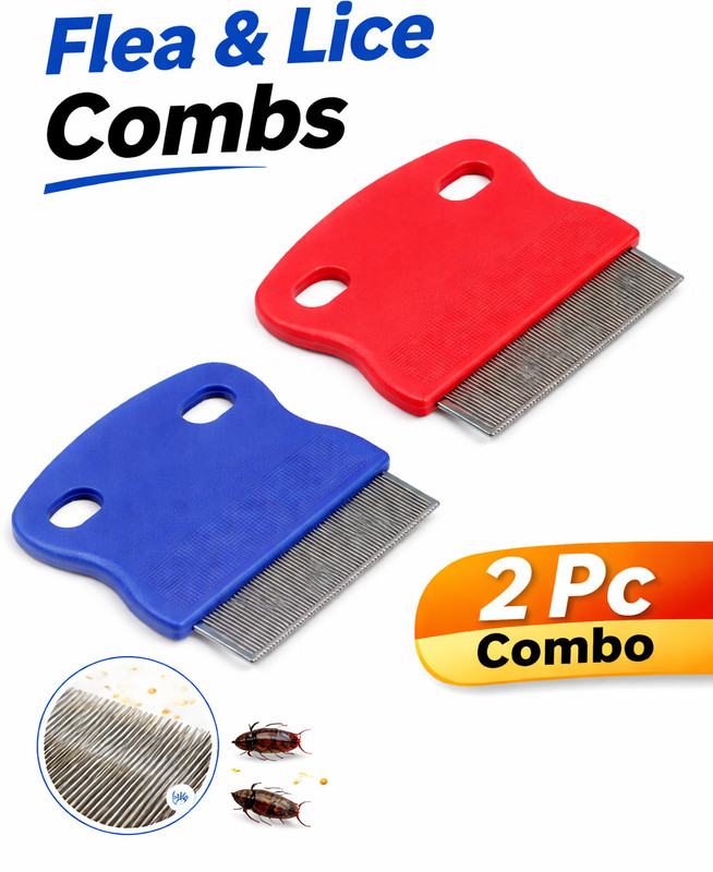 RiKE Flea & Lice Removal Comb with Stainless Steel Teeth for Hair (2Pc Combo)