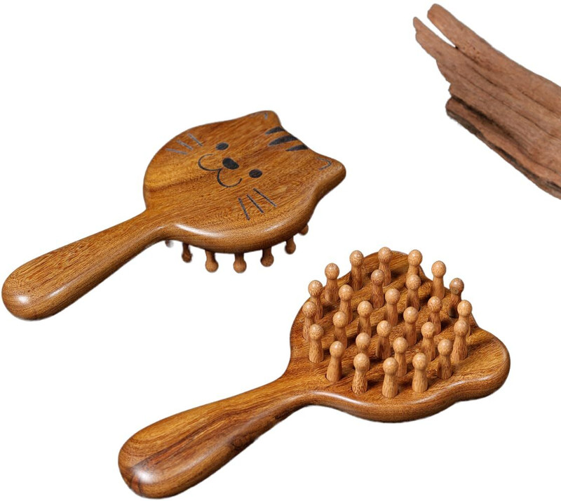 VAJIN Wooden Cat Scalp Massage Comb Detangling Brush for All Hair Types