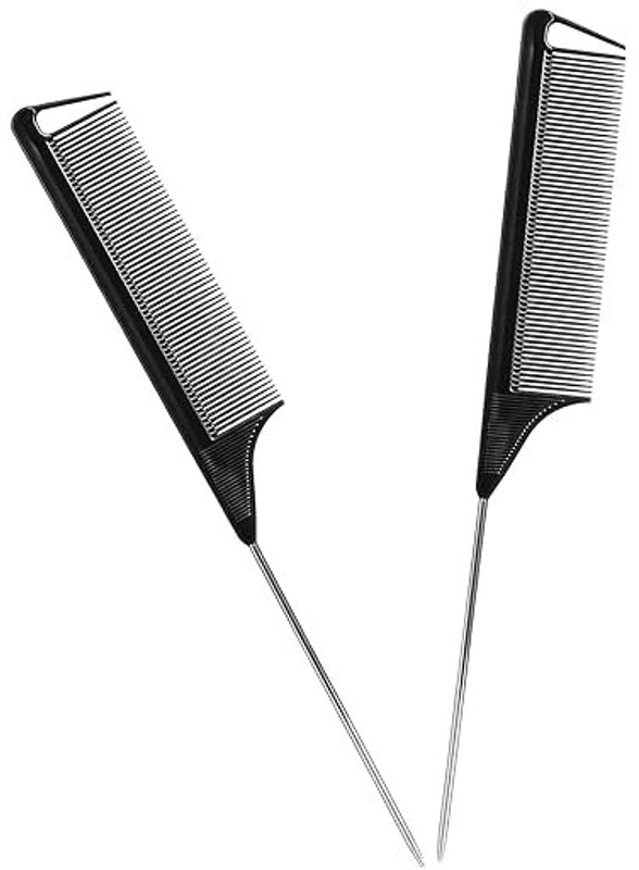 OTTOBEST Long Stainless Steel Pintail Comb Heat Resistant Teasing Comb | Pack of 2